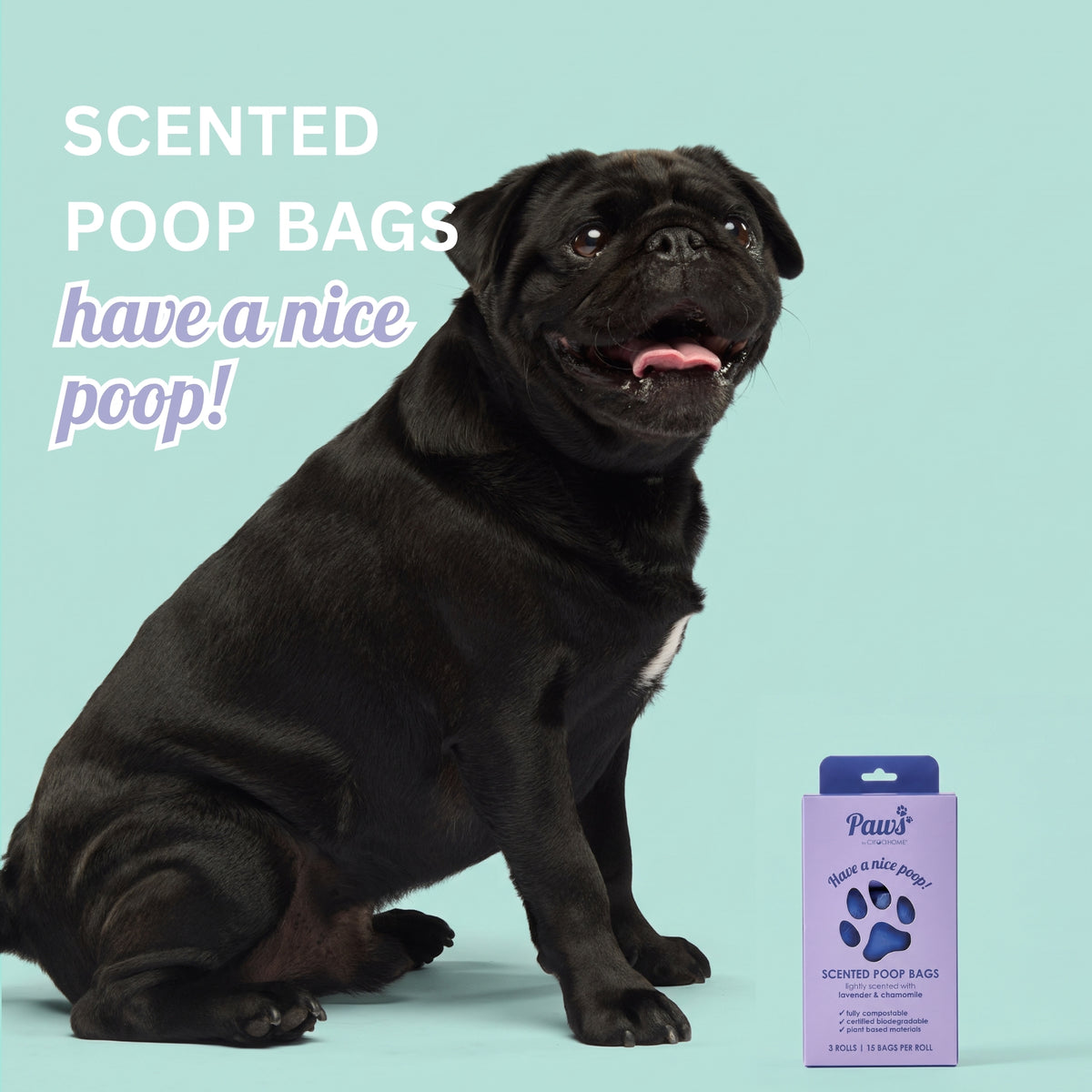 3 BOXES OF 3 SCENTED POOP BAGS WITH HANDLE - 3 ROLLS X 15 BAGS PER ROLL