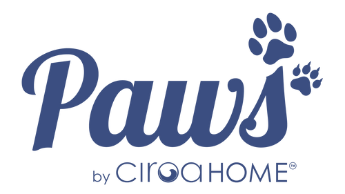 Logo of 'Paws by Ciroa Home' with paw prints on a white background
