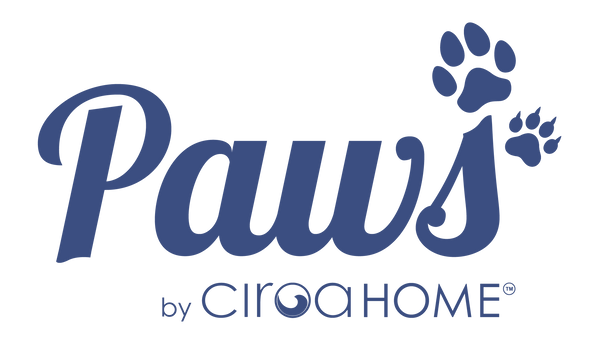 Logo of 'Paws by Ciroa Home' with paw prints on a white background